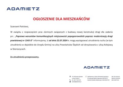 OGŁOSZENIE DLA MIESZKAŃC&Oacute;W